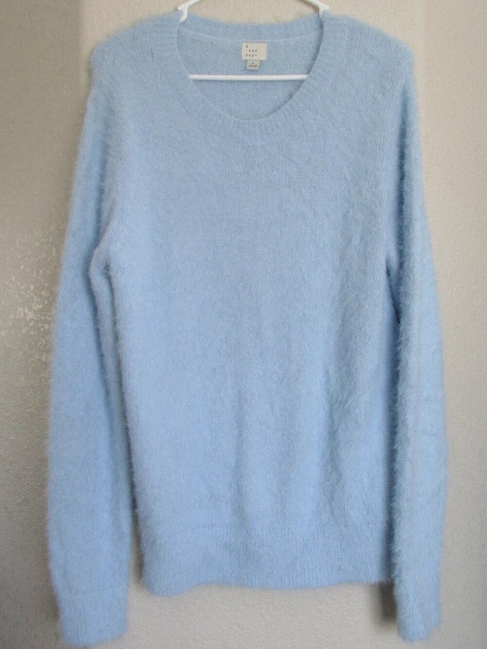 A New Day Pullover Fuzzy Eyelash Sweater Womens Large Long Sleeve Crew Shirt